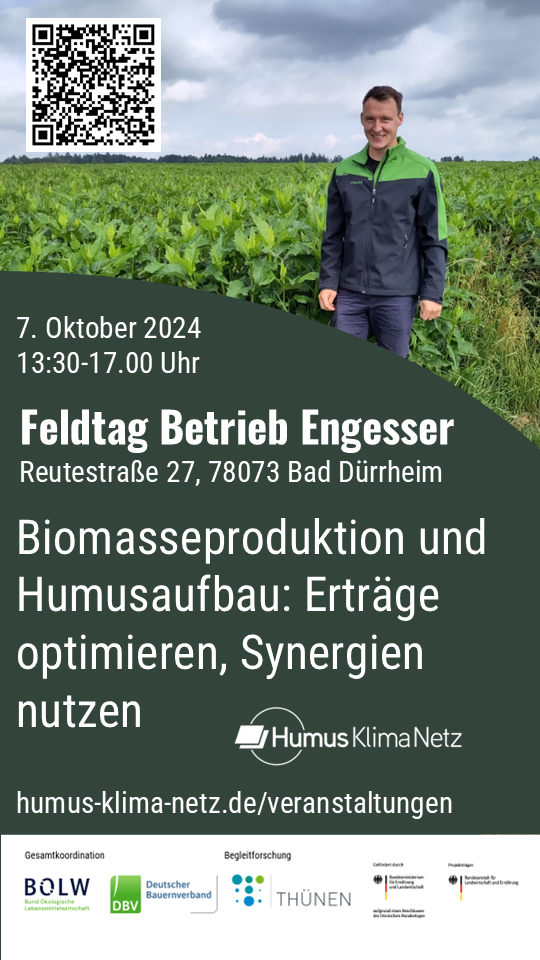 Flyer Biomasseproduktion und Humusaufbau Ertrage optimieren Synergien nutzen HumusKlimaNetz Feldtag 7.10.24 Betrieb Engesser 